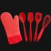 Jogo de Utensílios 5 Peças Talheres de Silicone Vermelhos e Luva Térmica Protetora