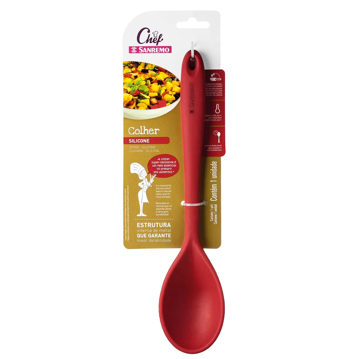 Kit 3 Colheres De Silicone Vermelhas Utensílios Cozinha Arroz Servir Mexer