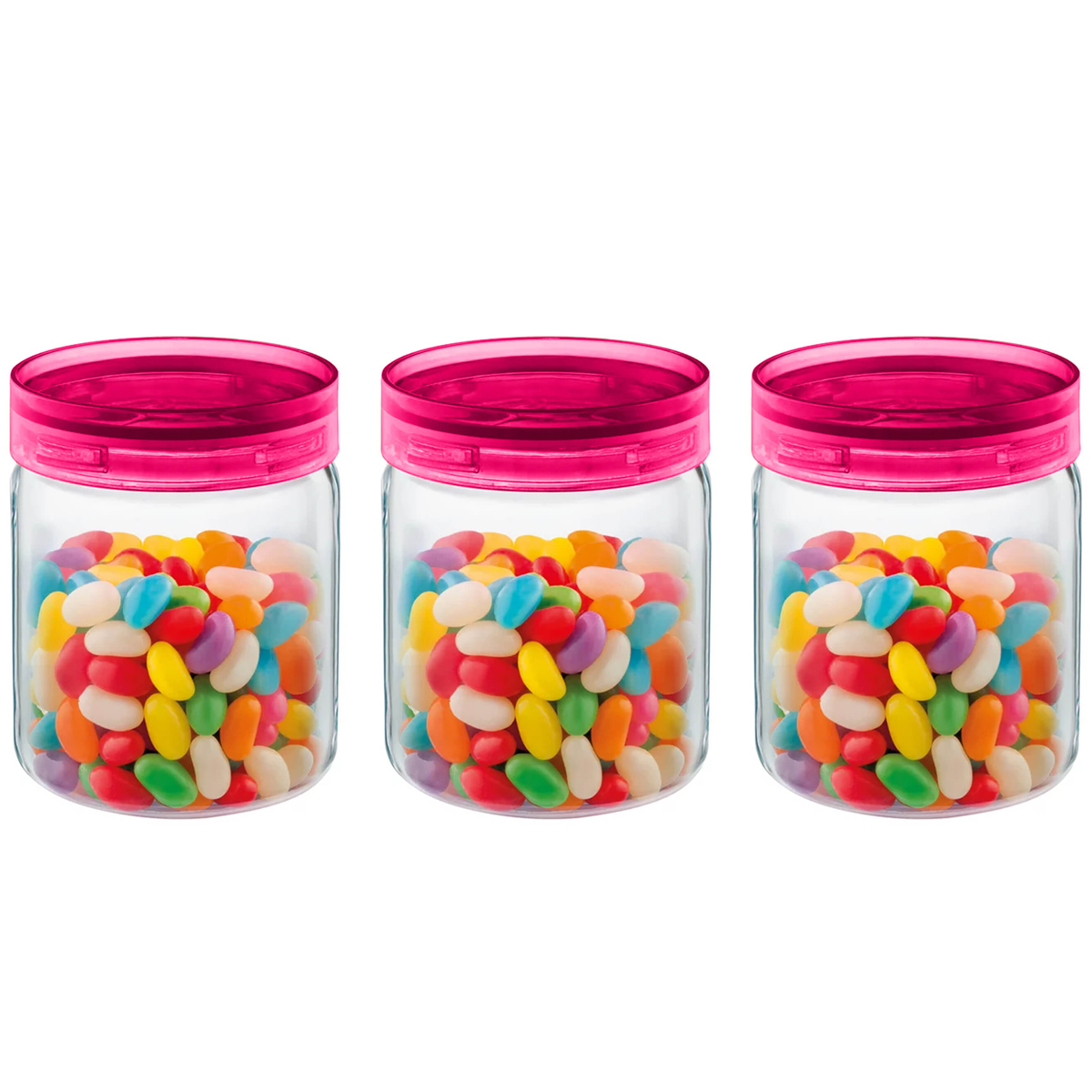 Kit 3 Potes Herméticos de Vidro Porta Mantimentos Cozinha 650ml Com Tampa Rosa