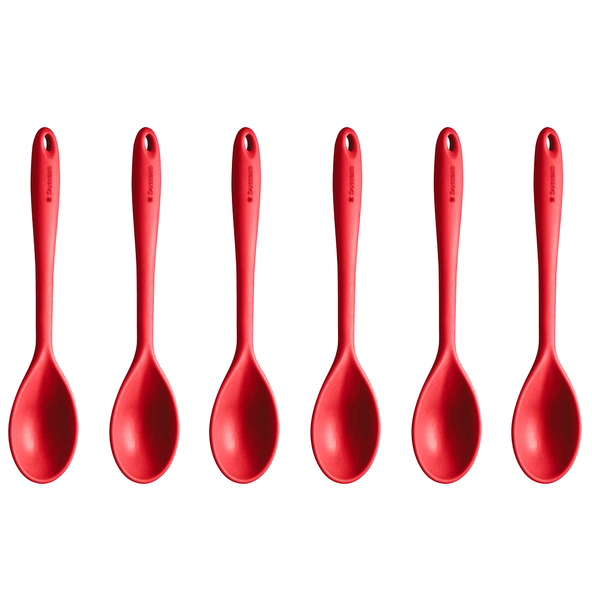 Kit 6 Colheres De Silicone Vermelhas Utensílios Cozinha Arroz Servir Mexer