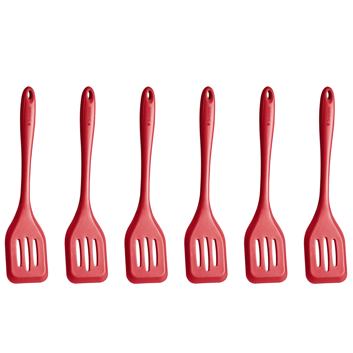 Kit 6 Espátulas de Silicone Retas Vazadas Utensílios Cozinha Vermelho