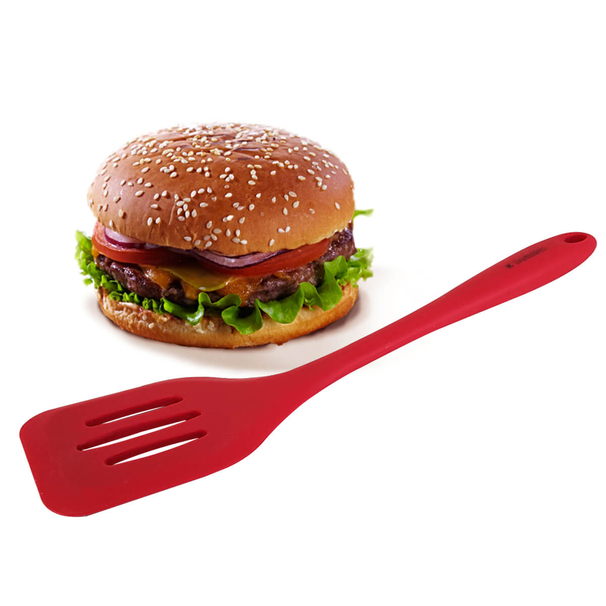 Kit 6 Espátulas de Silicone Retas Vazadas Utensílios Cozinha Vermelho