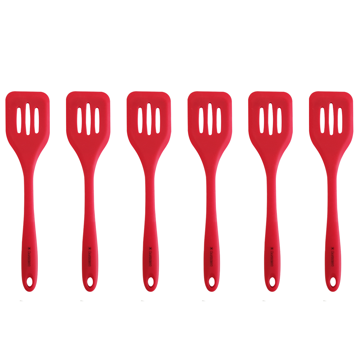 Kit 6 Espátulas de Silicone Retas Vazadas Utensílios Cozinha Vermelho