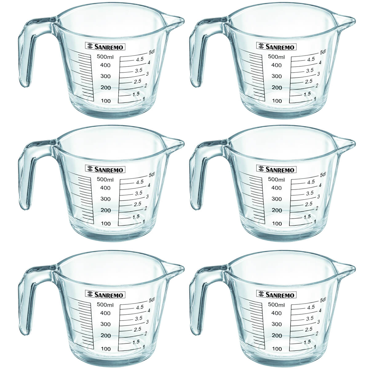 Kit 6 Medidores Jarra Copo Vidro Com Bico Graduada 500ml Sanremo