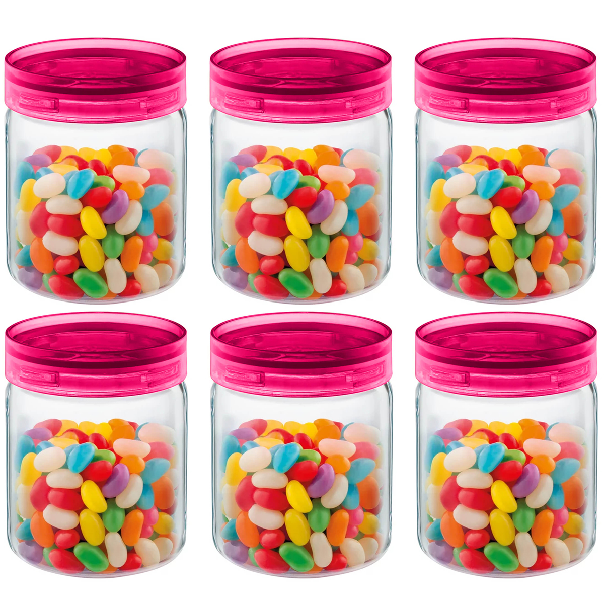 Kit 6 Potes de Vidro Herméticos 650ml Porta Mantimentos Cozinha Com Tampa Rosa