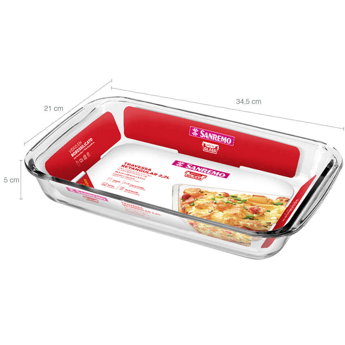 Travessas Refratárias de Vidro Assadeira Retangular 2,2L e Forma Oval 2,4L Sanremo