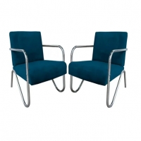 Kit 2 Poltronas Para Sala de Espera Recepção Em Suede Azul Marinho Com Braços Cromados Decorativa Confortável Até 120 Kg - PS