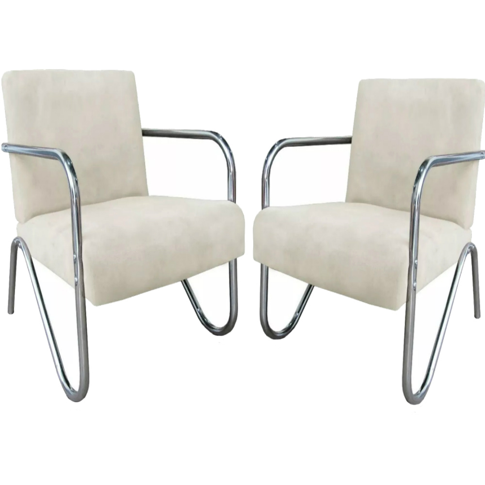 Kit 2 Poltronas Para Sala de Espera Recepção Em Suede Bege Com Braços Cromados Decorativa Confortável Até 120 Kg - PS