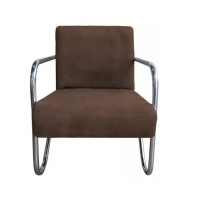 Kit 2 Poltronas Para Sala de Espera Recepção Em Suede Marrom Com Braços Cromados Decorativa Confortável Até 120 Kg - PS