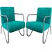 Kit 2 Poltronas Para Sala de Espera Recepção Em Suede Verde Água Com Braços Cromados Decorativa Confortável Até 120 Kg - PS