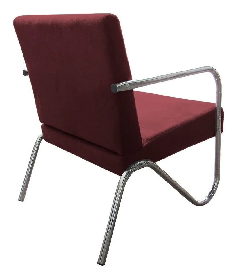 Kit 2 Poltronas Para Sala de Espera Recepção Em Suede Vinho Com Braços Cromados Decorativa Confortável Até 120 Kg - PS