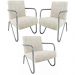 Kit 3 Poltronas Para Sala de Espera Recepção Em Suede Bege Com Braços Cromados Decorativa Confortável Até 120 Kg - PS