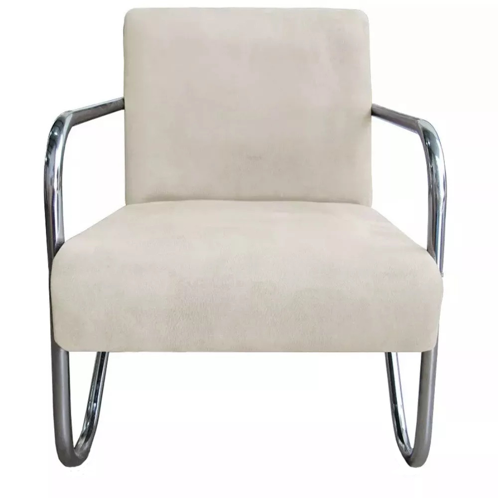 Kit 3 Poltronas Para Sala de Espera Recepção Em Suede Bege Com Braços Cromados Decorativa Confortável Até 120 Kg - PS