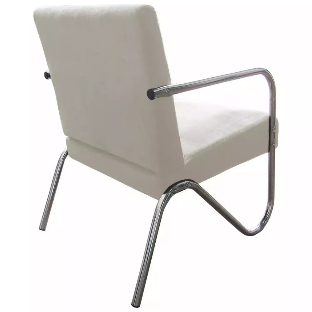 Kit 3 Poltronas Para Sala de Espera Recepção Em Suede Bege Com Braços Cromados Decorativa Confortável Até 120 Kg - PS