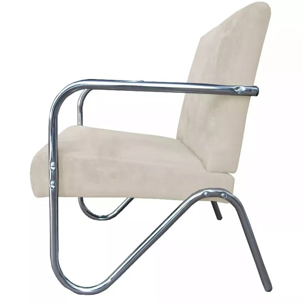 Kit 3 Poltronas Para Sala de Espera Recepção Em Suede Bege Com Braços Cromados Decorativa Confortável Até 120 Kg - PS