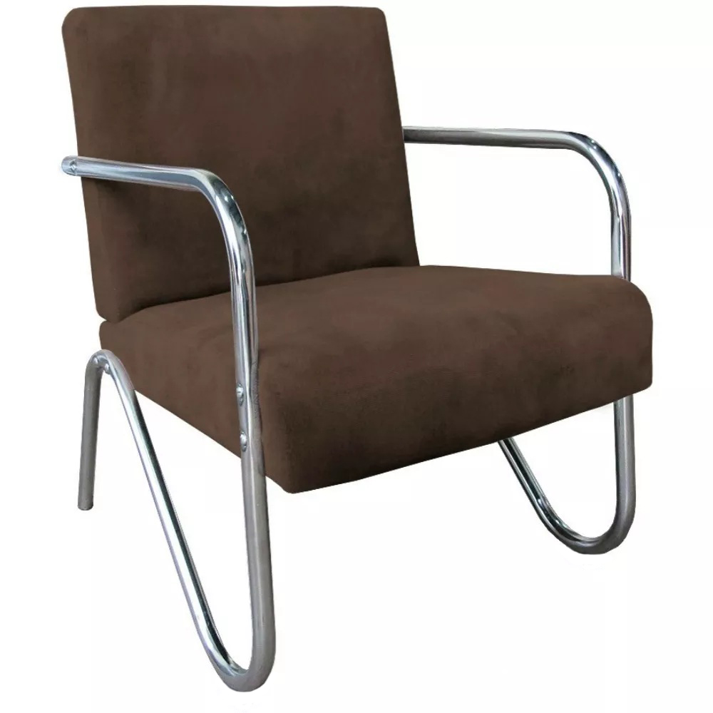 Kit 3 Poltronas Para Sala de Espera Recepção Em Suede Marrom Com Braços Cromados Decorativa Confortável Até 120 Kg - PS