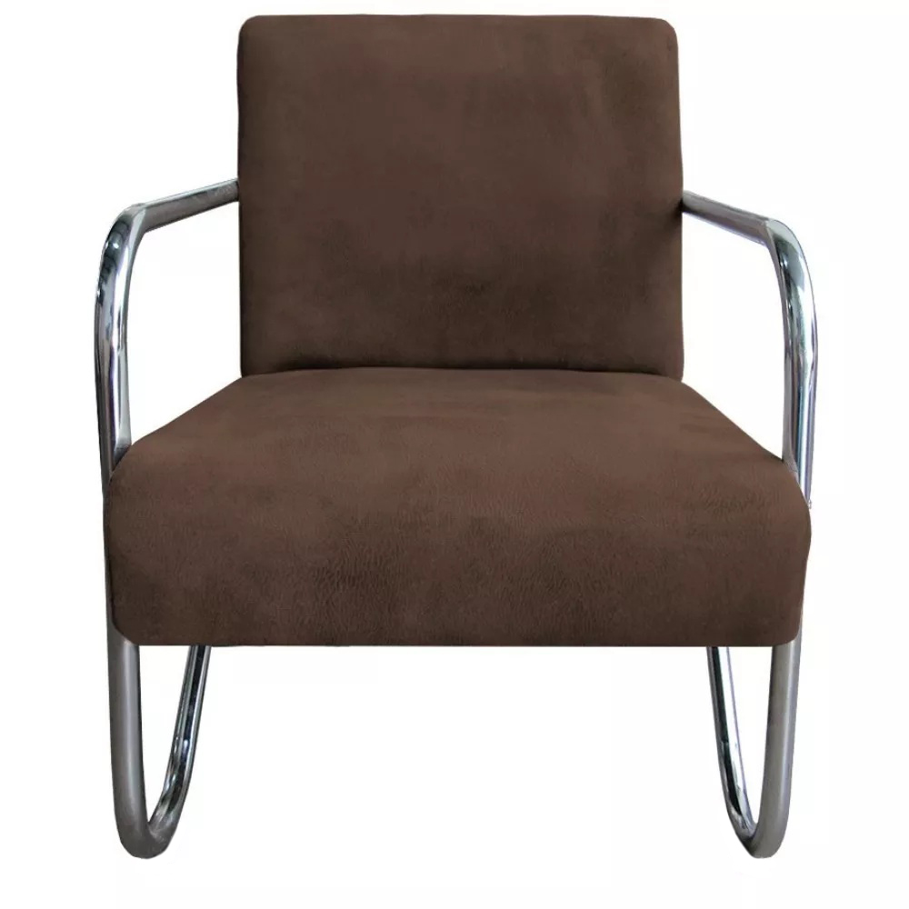 Kit 3 Poltronas Para Sala de Espera Recepção Em Suede Marrom Com Braços Cromados Decorativa Confortável Até 120 Kg - PS