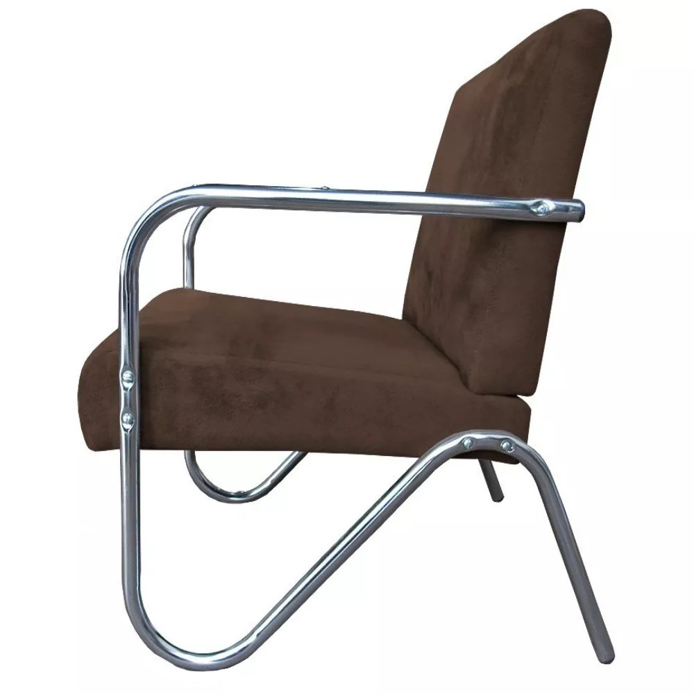Kit 3 Poltronas Para Sala de Espera Recepção Em Suede Marrom Com Braços Cromados Decorativa Confortável Até 120 Kg - PS