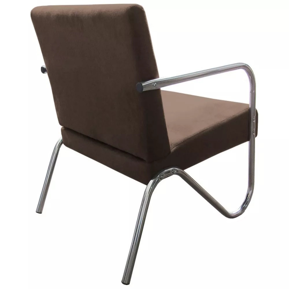 Kit 3 Poltronas Para Sala de Espera Recepção Em Suede Marrom Com Braços Cromados Decorativa Confortável Até 120 Kg - PS