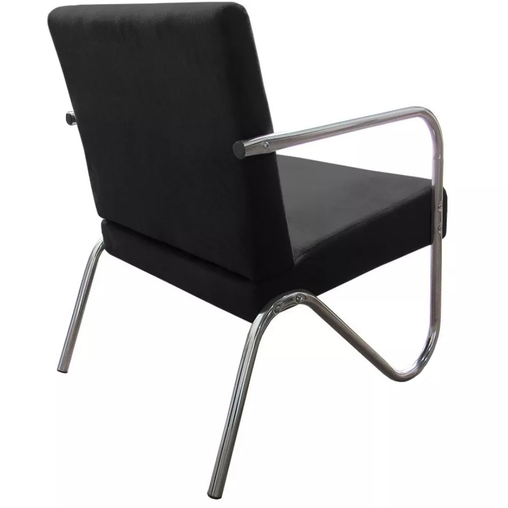 Kit 3 Poltronas Para Sala de Espera Recepção Em Suede Preto Com Braços Cromados Decorativa Confortável Até 120 Kg - PS