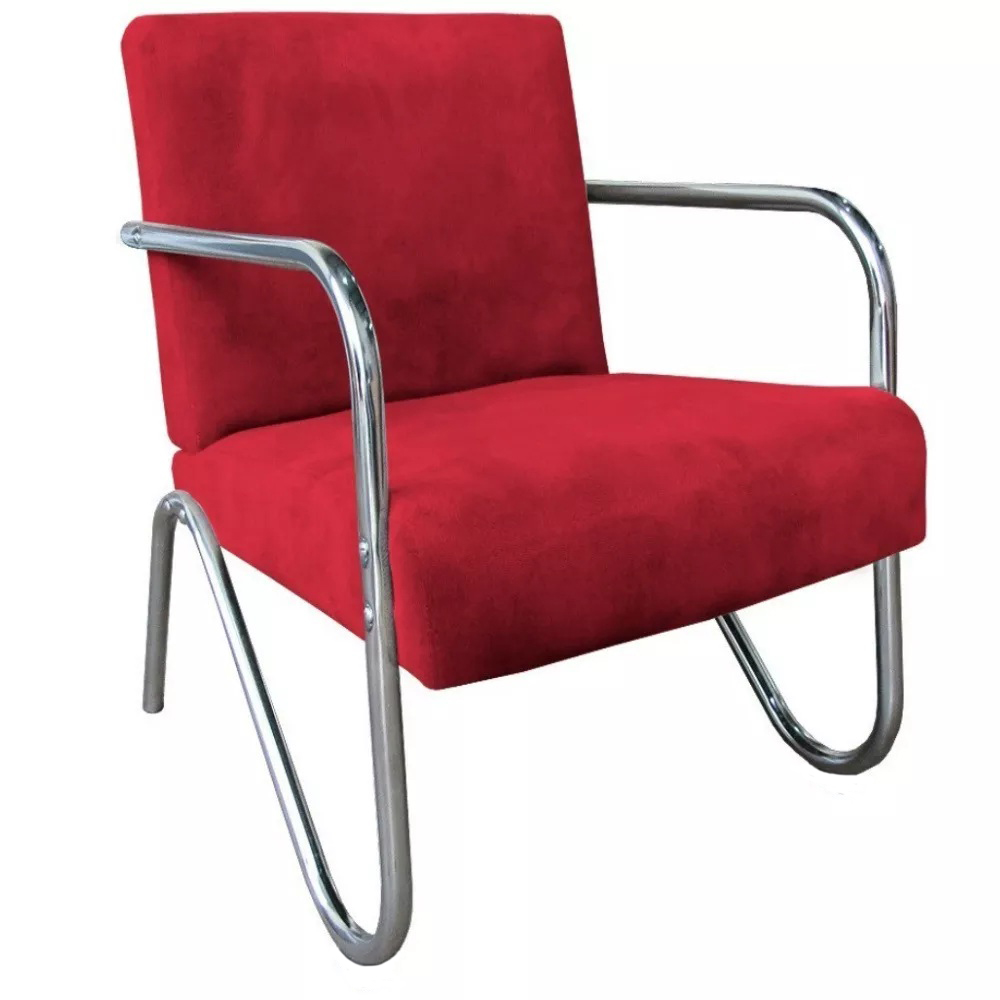 Kit 3 Poltronas Para Sala de Espera Recepção Em Suede Vermelho Com Braços Cromados Decorativa Confortável Até 120 Kg - PS