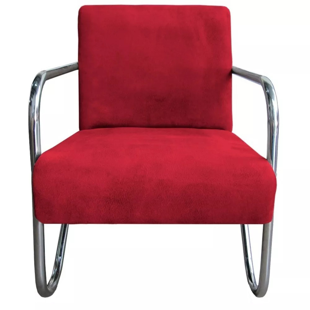 Kit 3 Poltronas Para Sala de Espera Recepção Em Suede Vermelho Com Braços Cromados Decorativa Confortável Até 120 Kg - PS