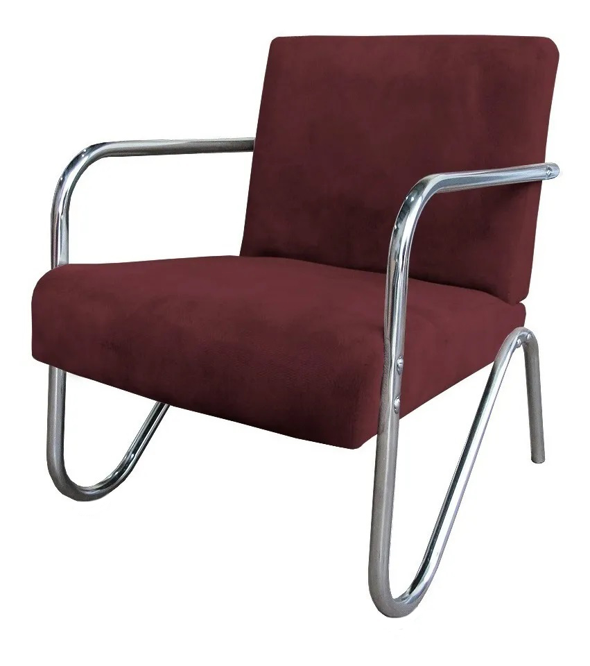 Kit 3 Poltronas Para Sala de Espera Recepção Em Suede Vinho Com Braços Cromados Decorativa Confortável Até 120 Kg - PS