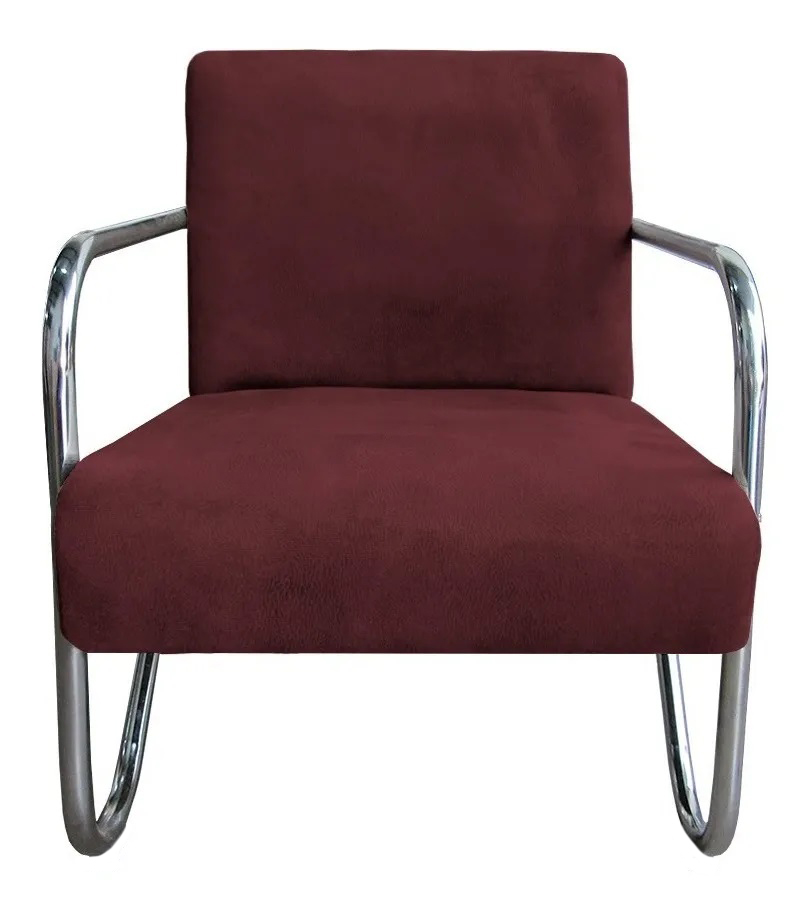 Kit 3 Poltronas Para Sala de Espera Recepção Em Suede Vinho Com Braços Cromados Decorativa Confortável Até 120 Kg - PS