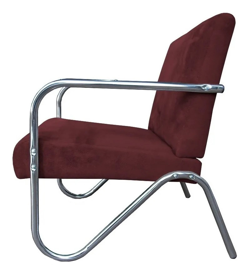 Kit 3 Poltronas Para Sala de Espera Recepção Em Suede Vinho Com Braços Cromados Decorativa Confortável Até 120 Kg - PS