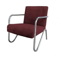 Kit 4 Poltronas Para Sala de Espera Recepção Em Suede Vinho Com Braços Cromados Decorativa Confortável Até 120 Kg - PS