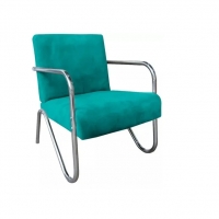 Kit 5 Poltronas Para Sala de Espera Recepção Em Suede Verde Água Com Braços Cromados Decorativa Confortável Até 120 Kg - PS