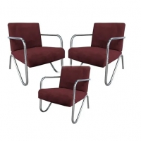 Kit 5 Poltronas Para Sala de Espera Recepção Em Suede Vinho Com Braços Cromados Decorativa Confortável Até 120 Kg - PS