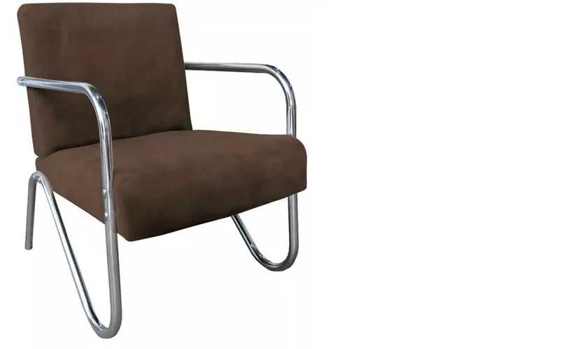 Poltrona Para Sala de Espera Recepção Em Suede Marrom Com Braços Cromados Decorativa Confortável Até 120 Kg - PS