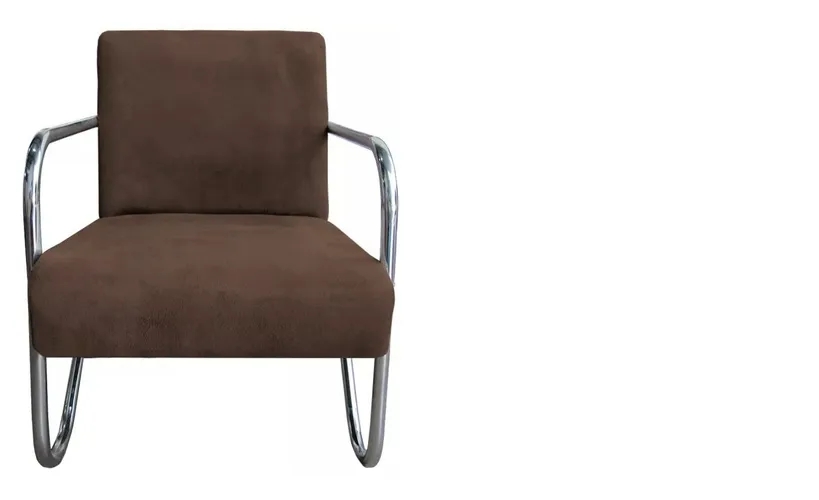 Poltrona Para Sala de Espera Recepção Em Suede Marrom Com Braços Cromados Decorativa Confortável Até 120 Kg - PS