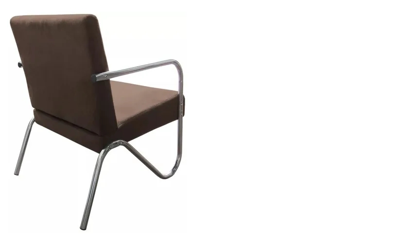 Poltrona Para Sala de Espera Recepção Em Suede Marrom Com Braços Cromados Decorativa Confortável Até 120 Kg - PS