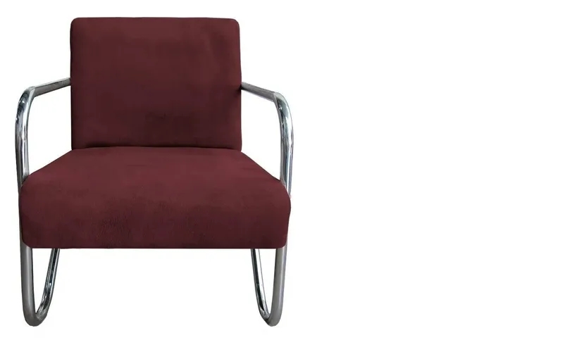 Poltrona Para Sala de Espera Recepção Em Suede Vinho Com Braços Cromados Decorativa Confortável Até 120 Kg - PS