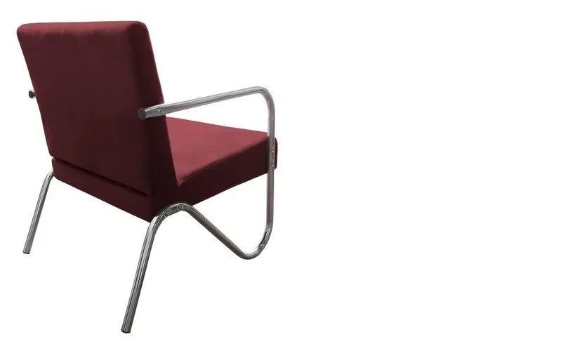 Poltrona Para Sala de Espera Recepção Em Suede Vinho Com Braços Cromados Decorativa Confortável Até 120 Kg - PS