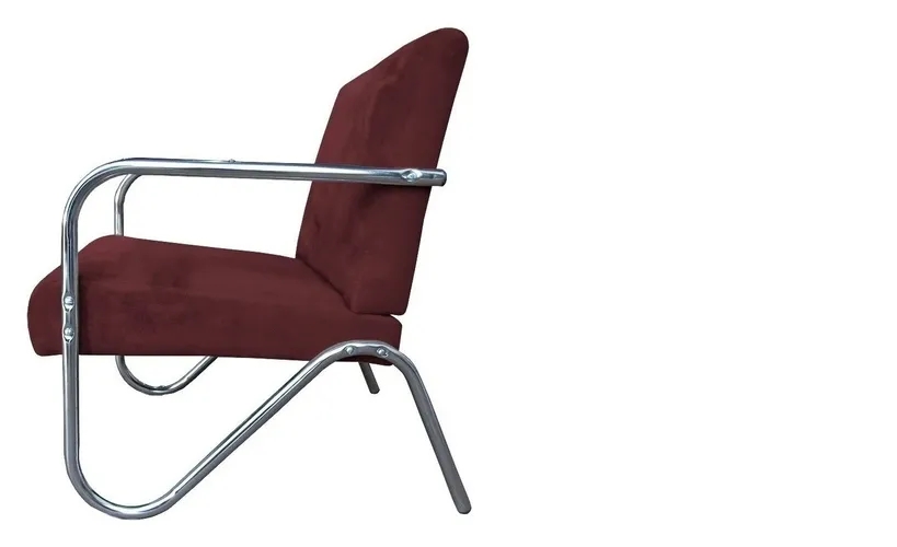Poltrona Para Sala de Espera Recepção Em Suede Vinho Com Braços Cromados Decorativa Confortável Até 120 Kg - PS