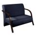 Poltrona Sofá Namoradeira 2 Lugares Decorativa Confortável para Quarto Sala de Espera Recepção Em Suede Azul Marinho Braço de Madeira