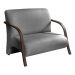 Poltrona Sofá Namoradeira 2 Lugares Decorativa Confortável para Quarto Sala de Espera Recepção Em Suede Cinza Braço de Madeira