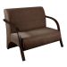 Poltrona Sofá Namoradeira 2 Lugares Decorativa Confortável para Quarto Sala de Espera Recepção Em Suede Marrom Braço de Madeira