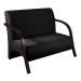 Poltrona Sofá Namoradeira 2 Lugares Decorativa Confortável para Quarto Sala de Espera Recepção Em Suede Preto Braço de Madeira
