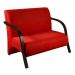 Poltrona Sofá Namoradeira 2 Lugares Decorativa Confortável para Quarto Sala de Espera Recepção Em Suede Vermelho Braço de Madeira