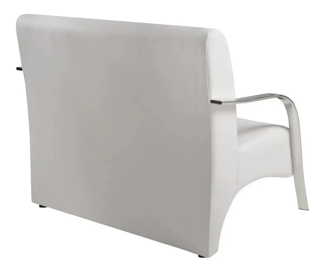 Poltrona Sofá Namoradeira Em Curvin Branco 2 Lugares Decorativa Confortável para Quarto Sala de Espera Recepção Braço Cromado