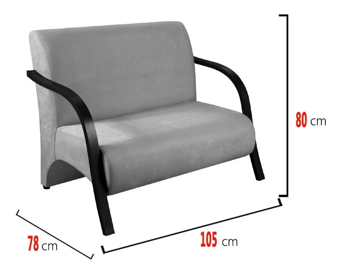 Poltrona Sofá Namoradeira Em Curvin Preto 2 Lugares Decorativa Confortável para Quarto Sala de Espera Recepção Braço Cromado
