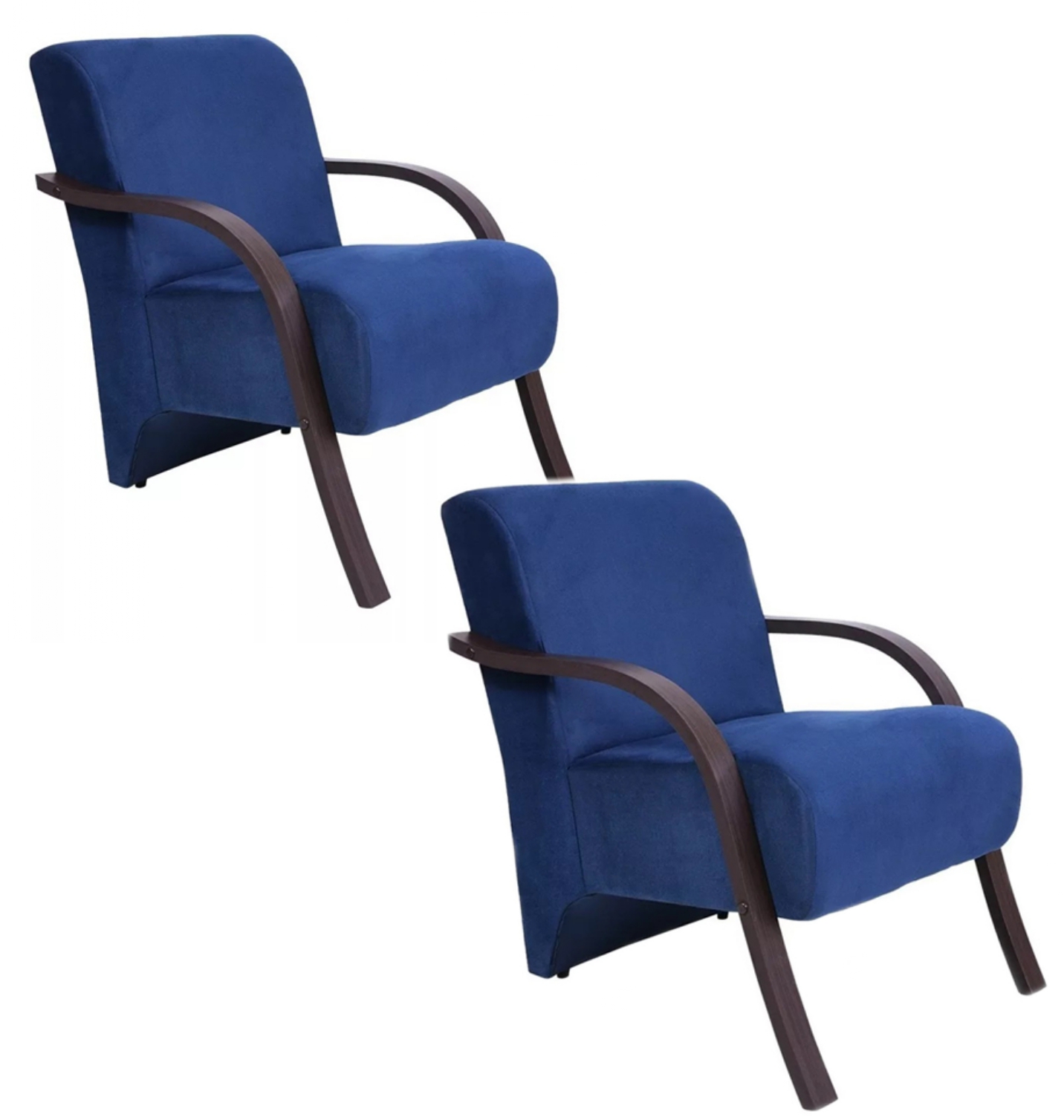 Kit 2 Poltronas Para Sala de Espera Recepção Azul Marinho Em Suede Com Braços de Madeira Decorativa Confortável Até 120 kg - PSM