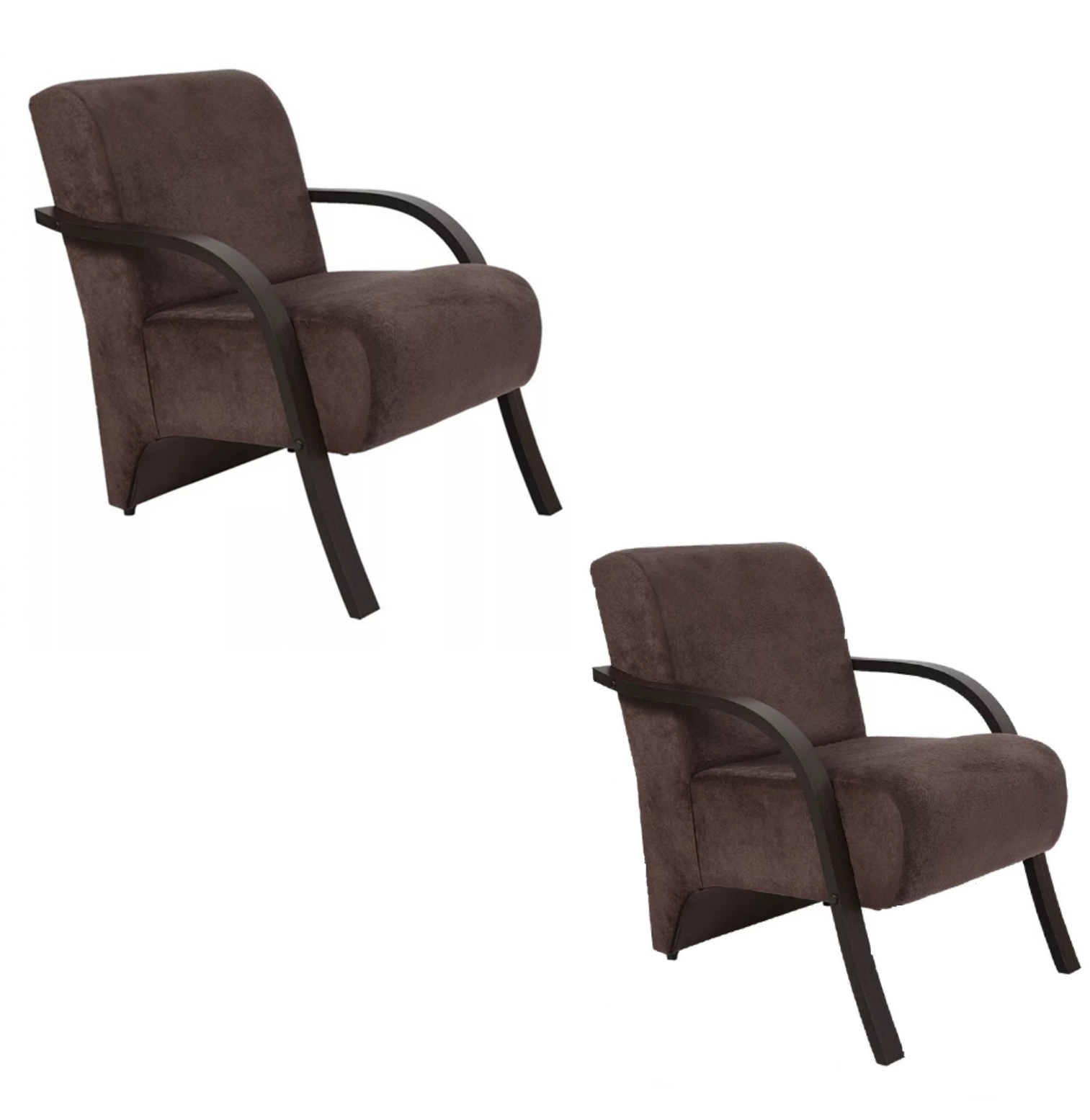 Kit 2 Poltronas Para Sala de Espera Recepção Marrom Em Suede Com Braços de Madeira Decorativa Confortável Até 120 kg - PSM