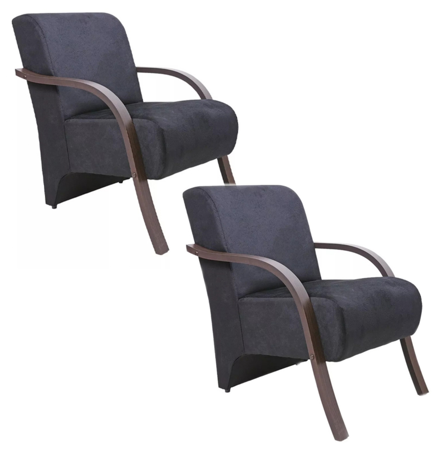 Kit 2 Poltronas Para Sala de Espera Recepção Preta Em Suede Com Braços de Madeira Decorativa Confortável Até 120 kg - PSM