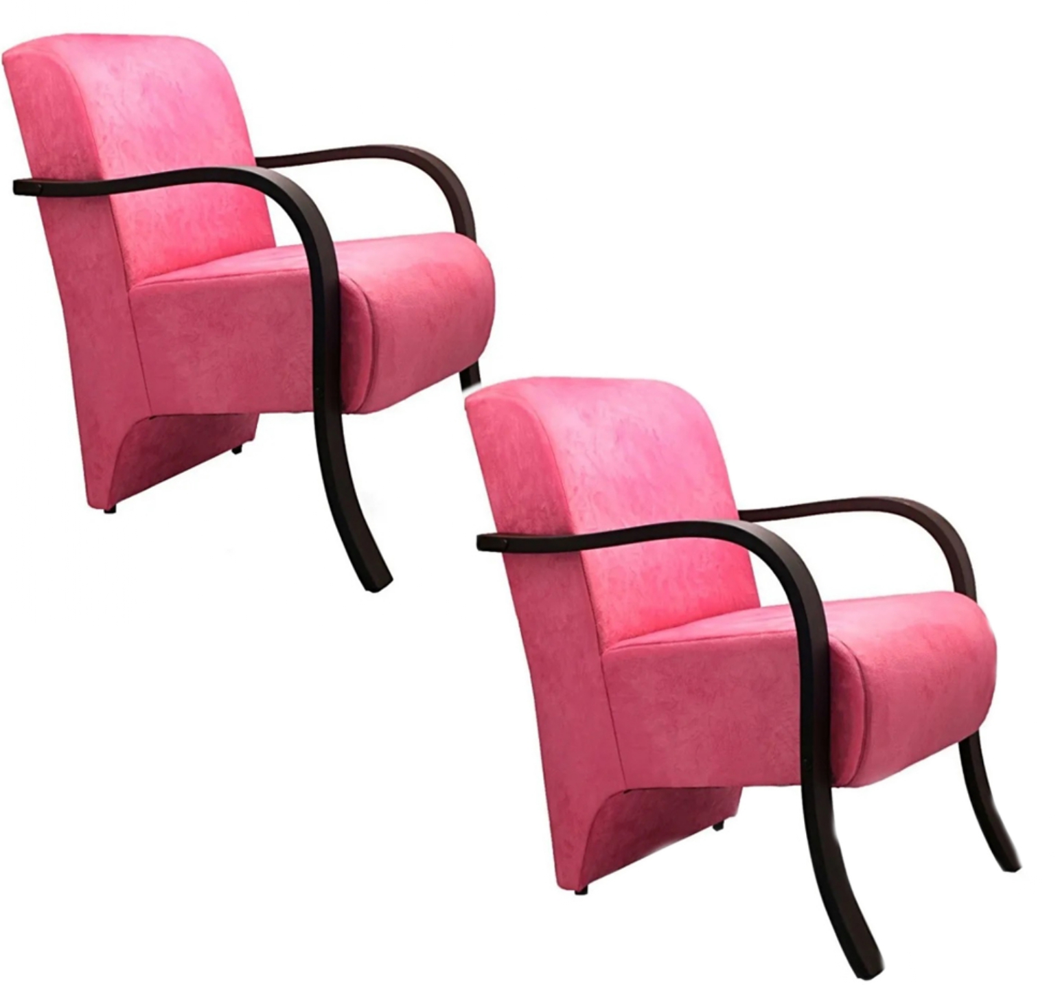 Kit 2 Poltronas Para Sala de Espera Recepção Rosa Em Suede Com Braços de Madeira Decorativa Confortável Até 120 kg - PSM