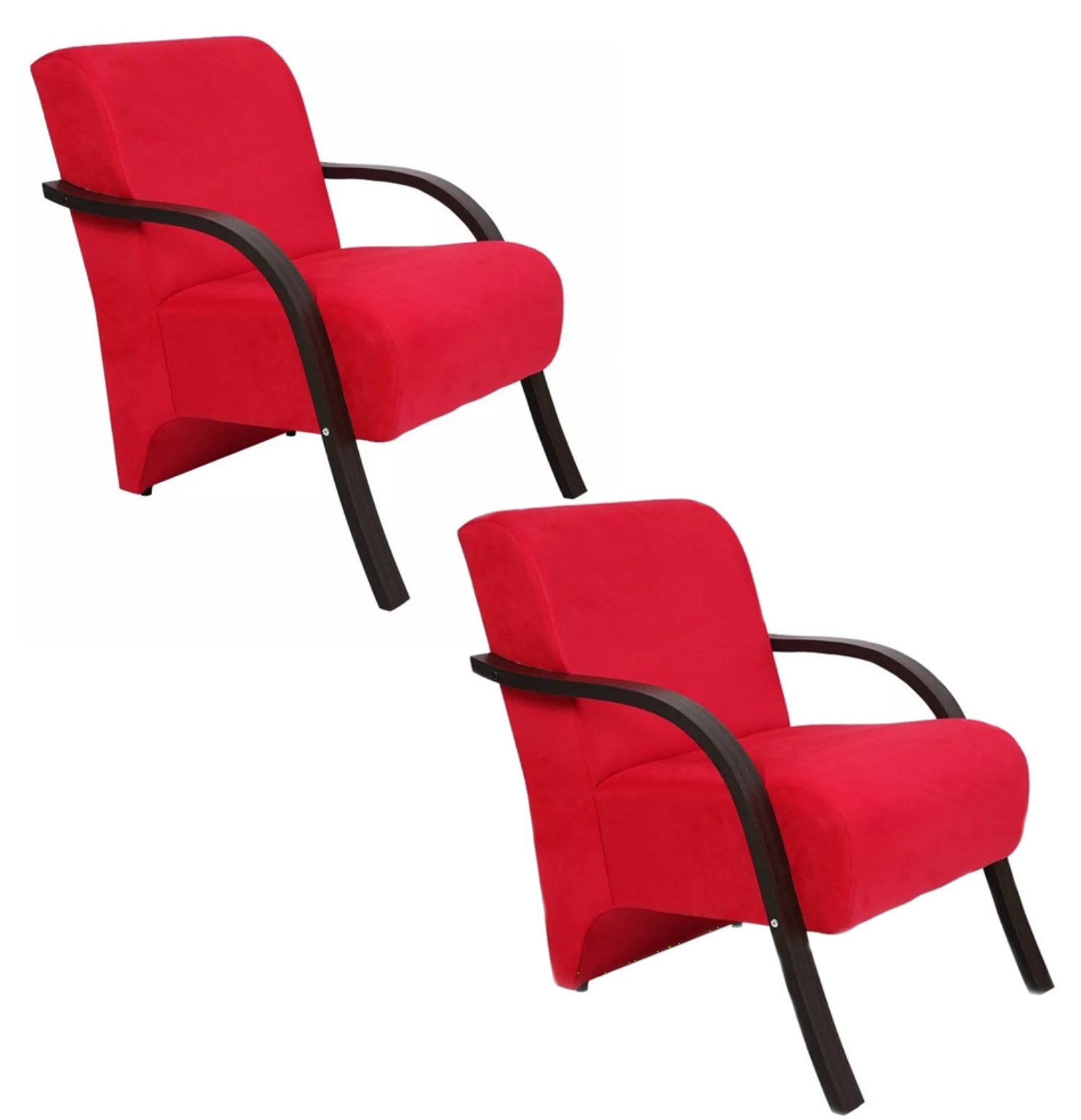 Kit 2 Poltronas Para Sala de Espera Recepção Vermelha Em Suede Com Braços de Madeira Decorativa Confortável Até 120 kg - PSM